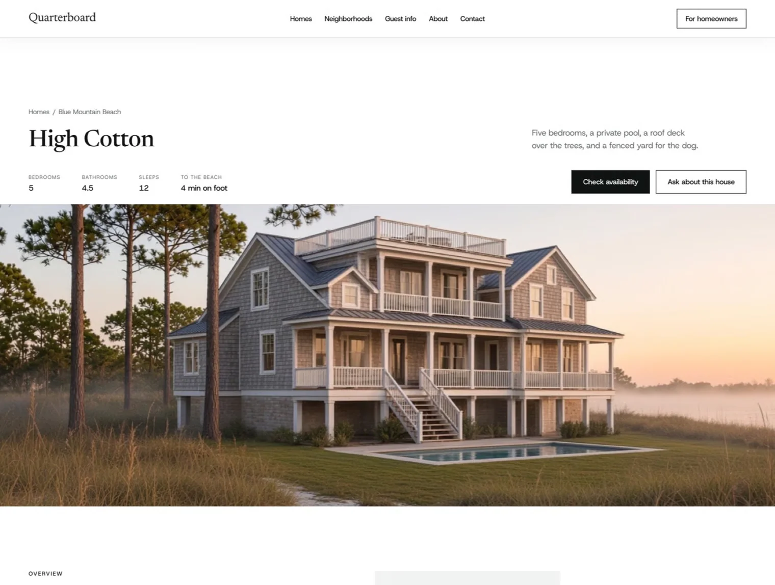 Quarterboard · Vacation Rental Framer Template 3