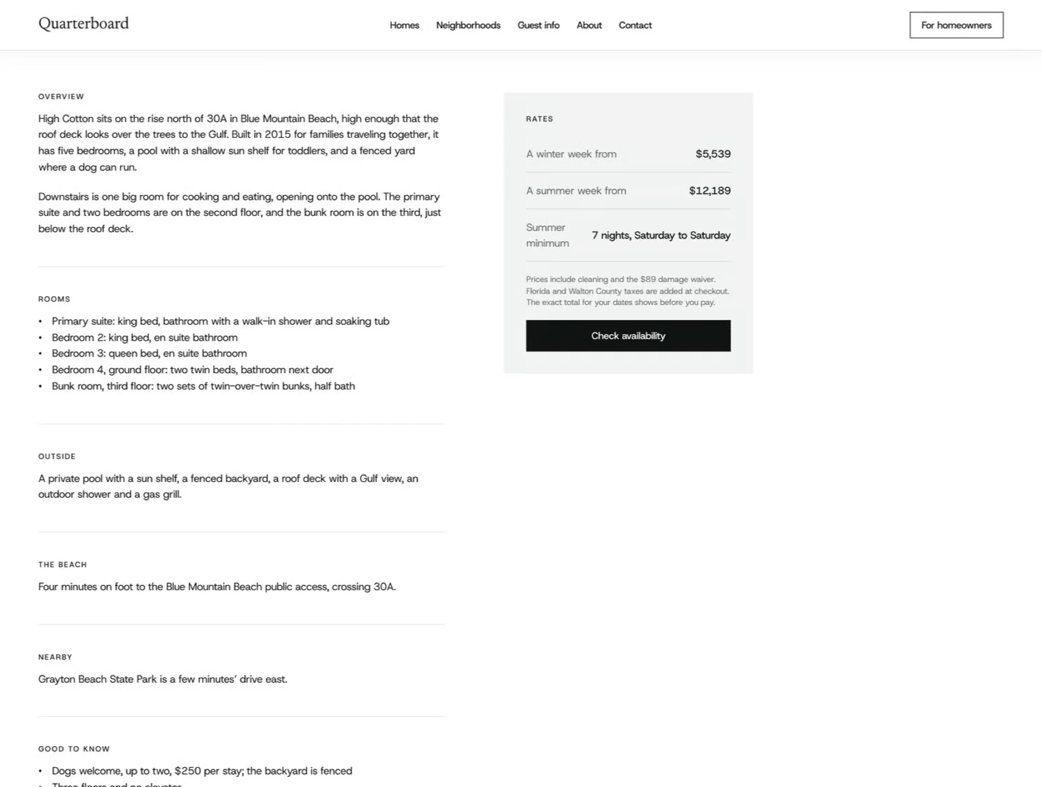 Quarterboard · Vacation Rental Framer Template 4