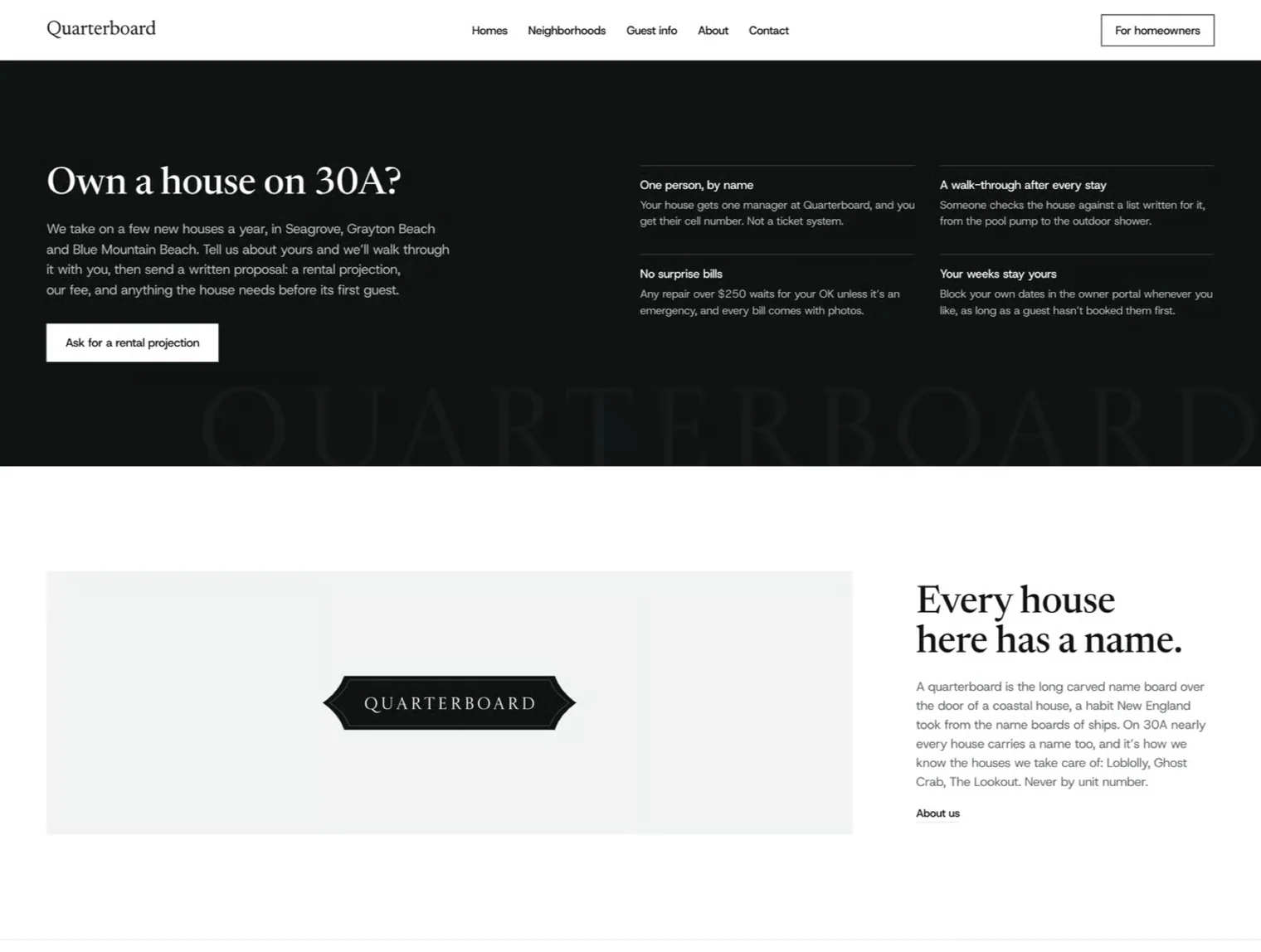 Quarterboard · Vacation Rental Framer Template 6