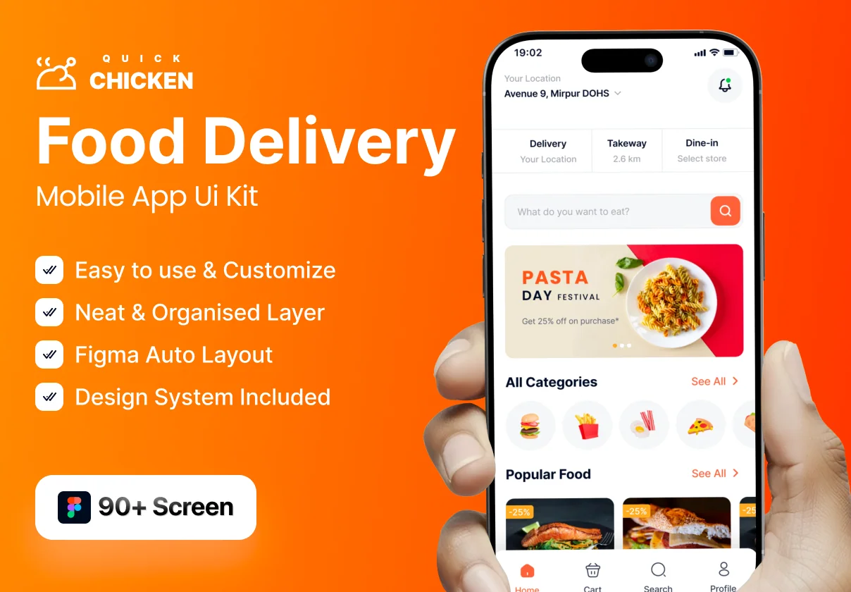 Quick Chicken Food Delivery UI Kit – Restaurant & Ordering App Design