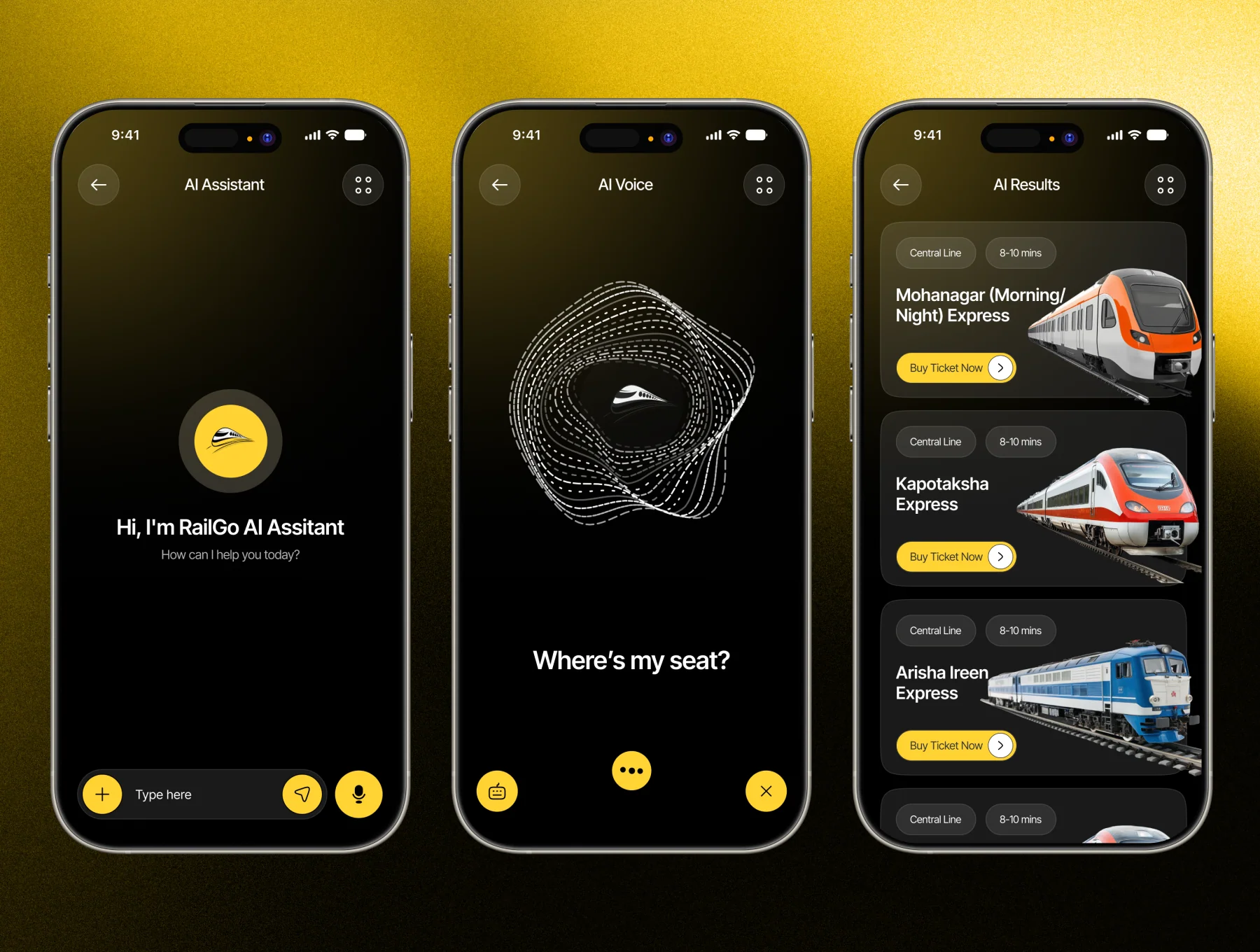 RailGo - AI Train Ticket Mobile App UI Kit V2 ( Dark ) 3