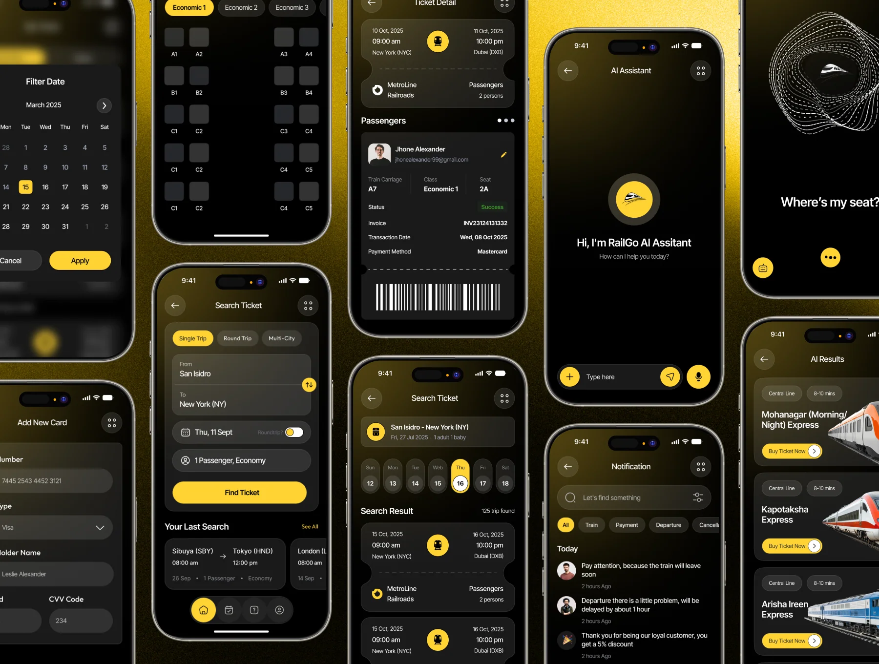 RailGo - AI Train Ticket Mobile App UI Kit V2 ( Dark ) 5