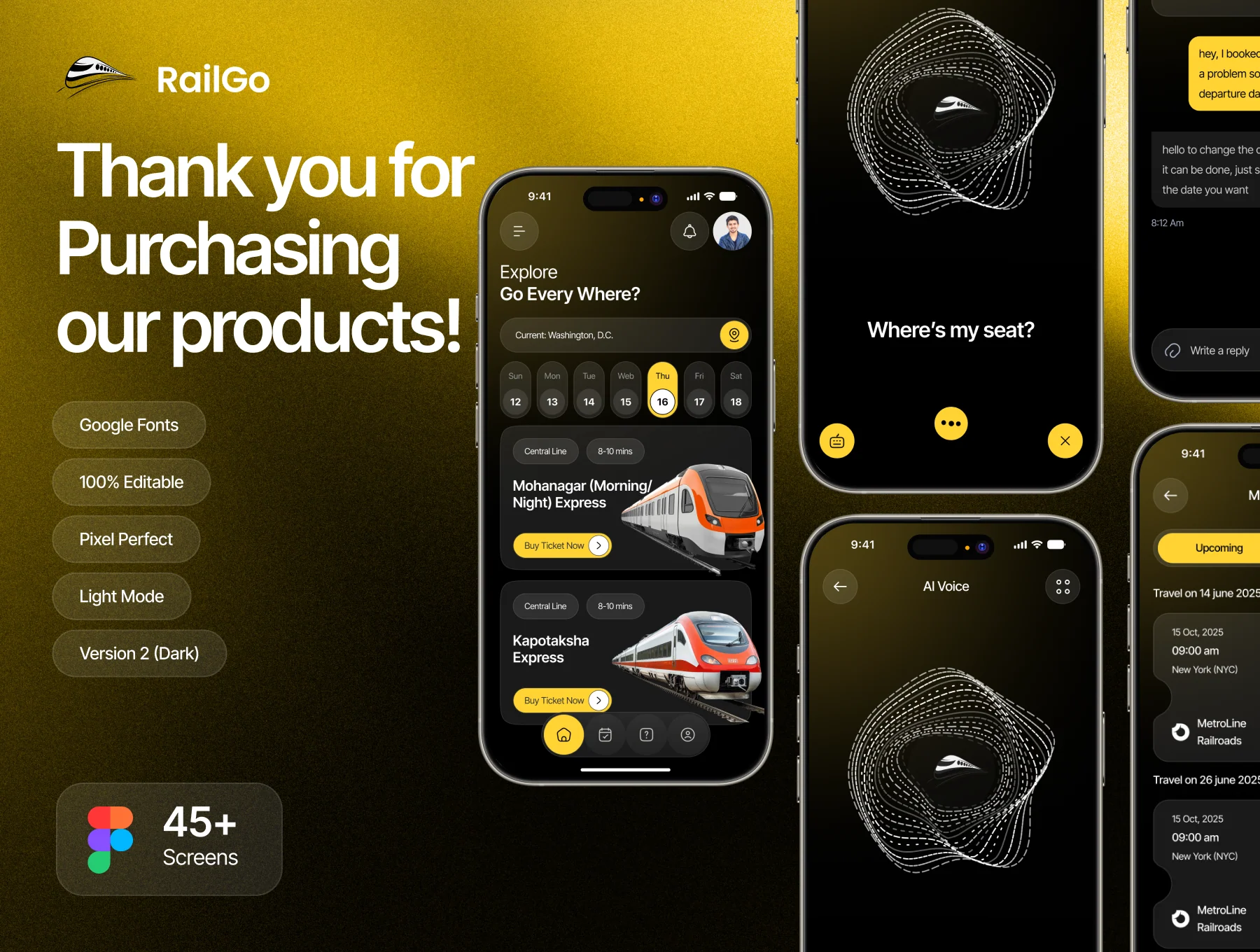 RailGo - AI Train Ticket Mobile App UI Kit V2 ( Dark ) 6