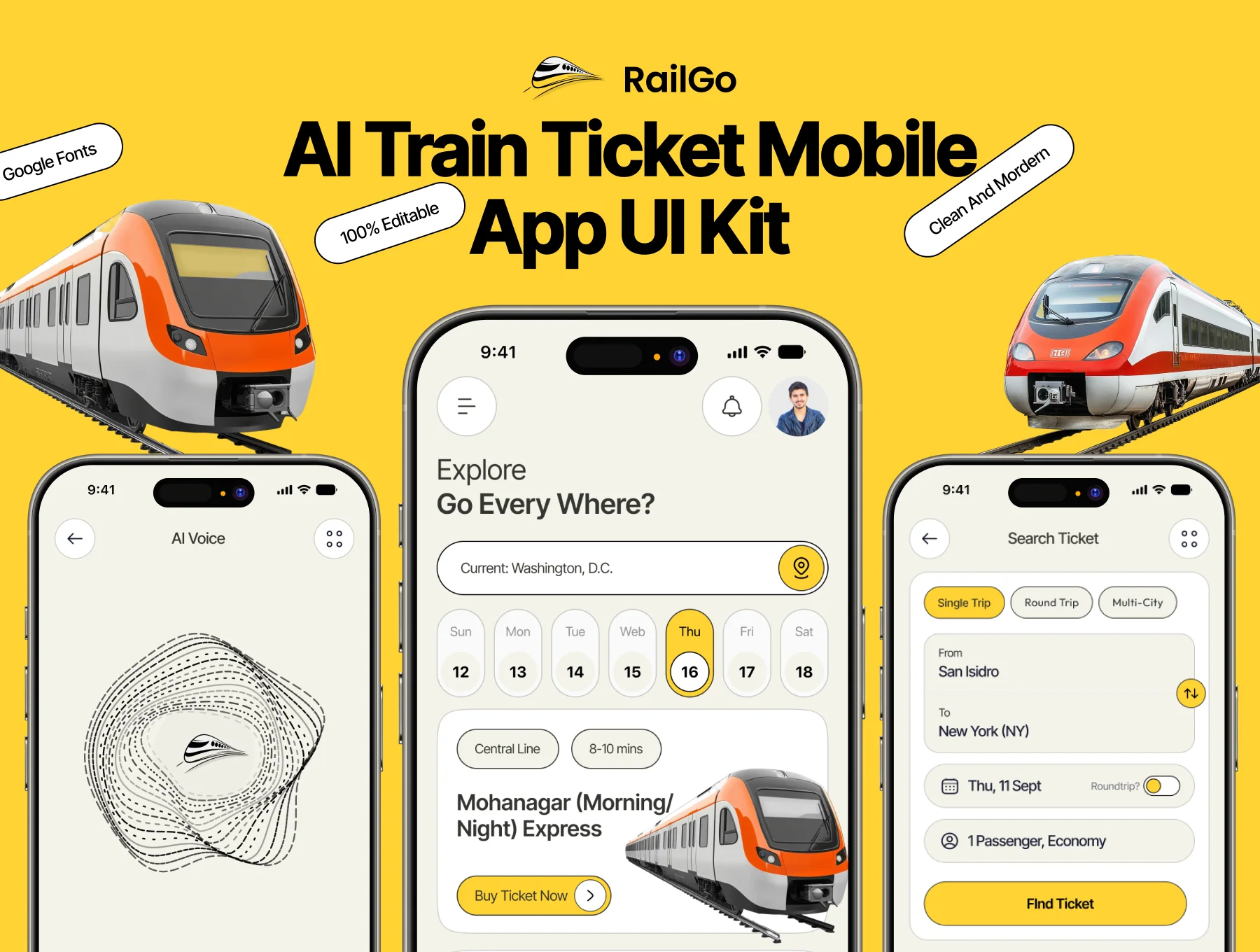 RailGo - AI Train Ticket Mobile App UI Kit