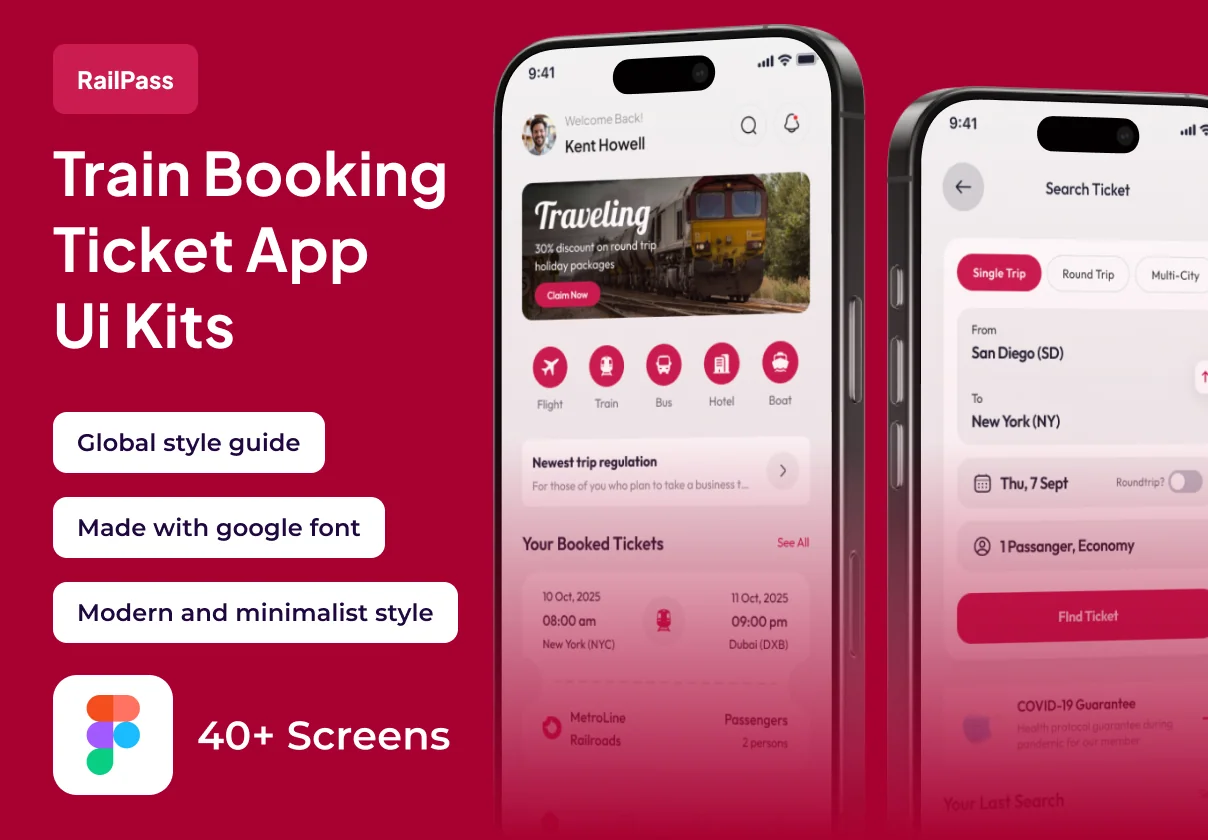 RailPass - Train Booking Ticket Premium UI KIts App