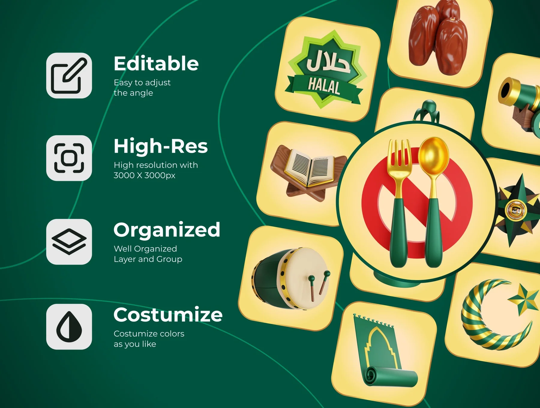 Ramadan and Eid Mubarak 3d Icon set 2
