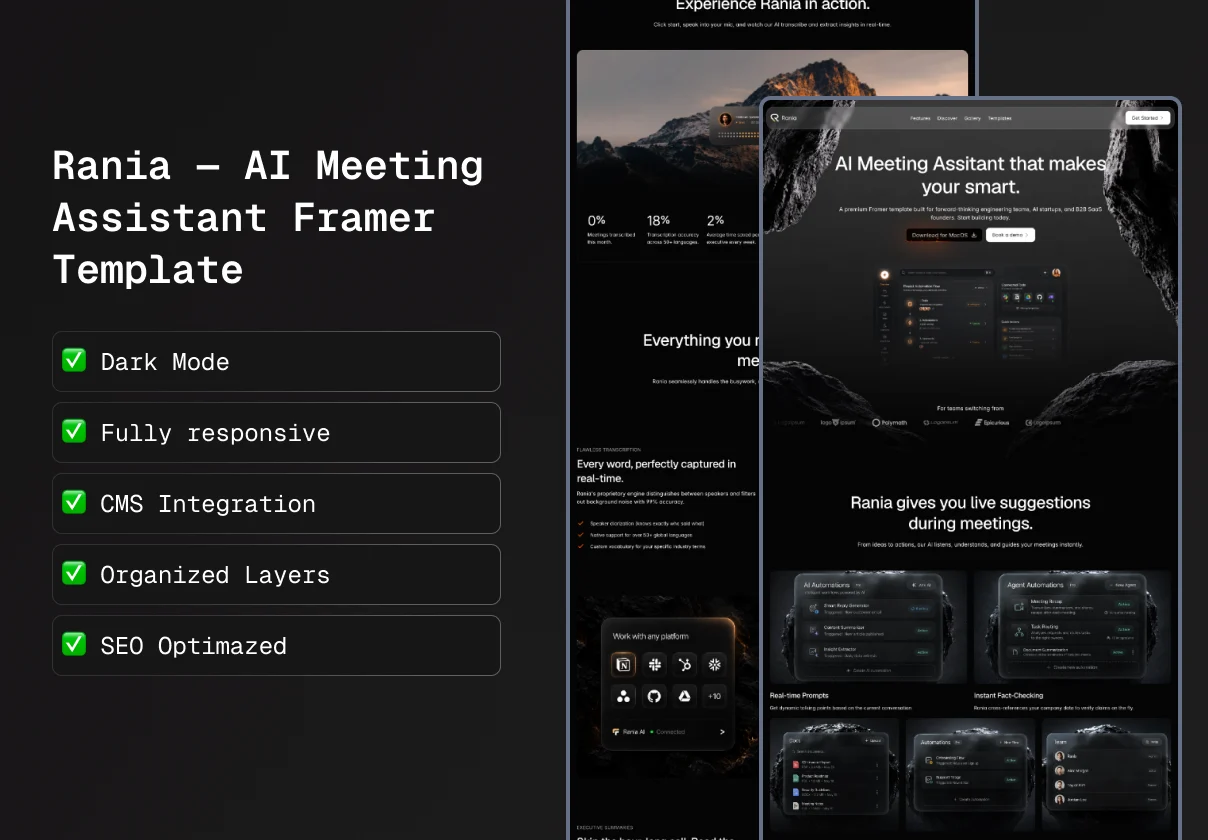 Rania — AI Meeting Assistant Framer Template