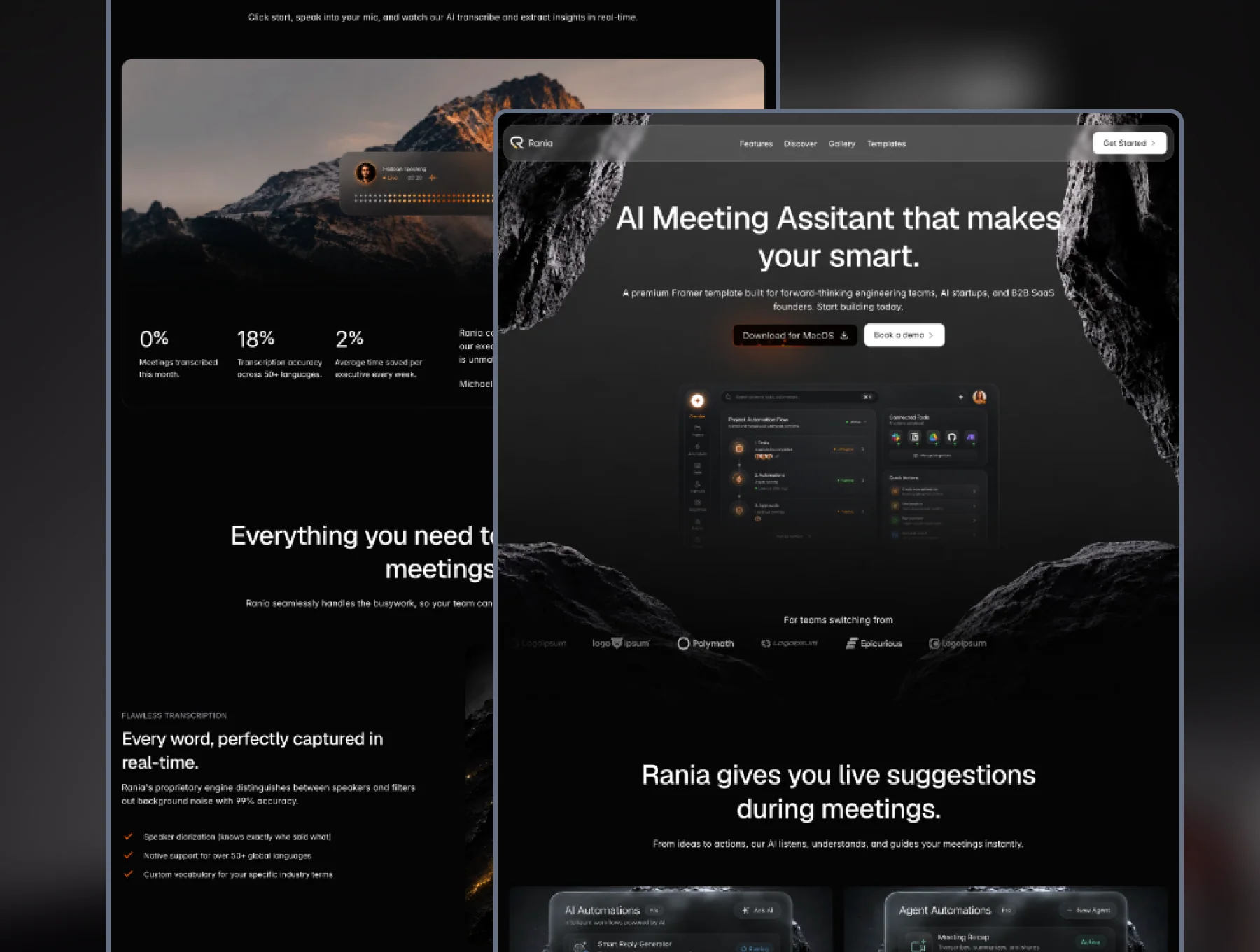 Rania — AI Meeting Assistant Framer Template 5