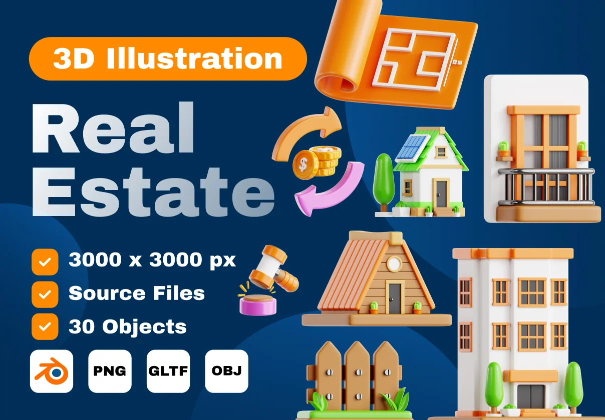 Real Estate 3D Icon Set