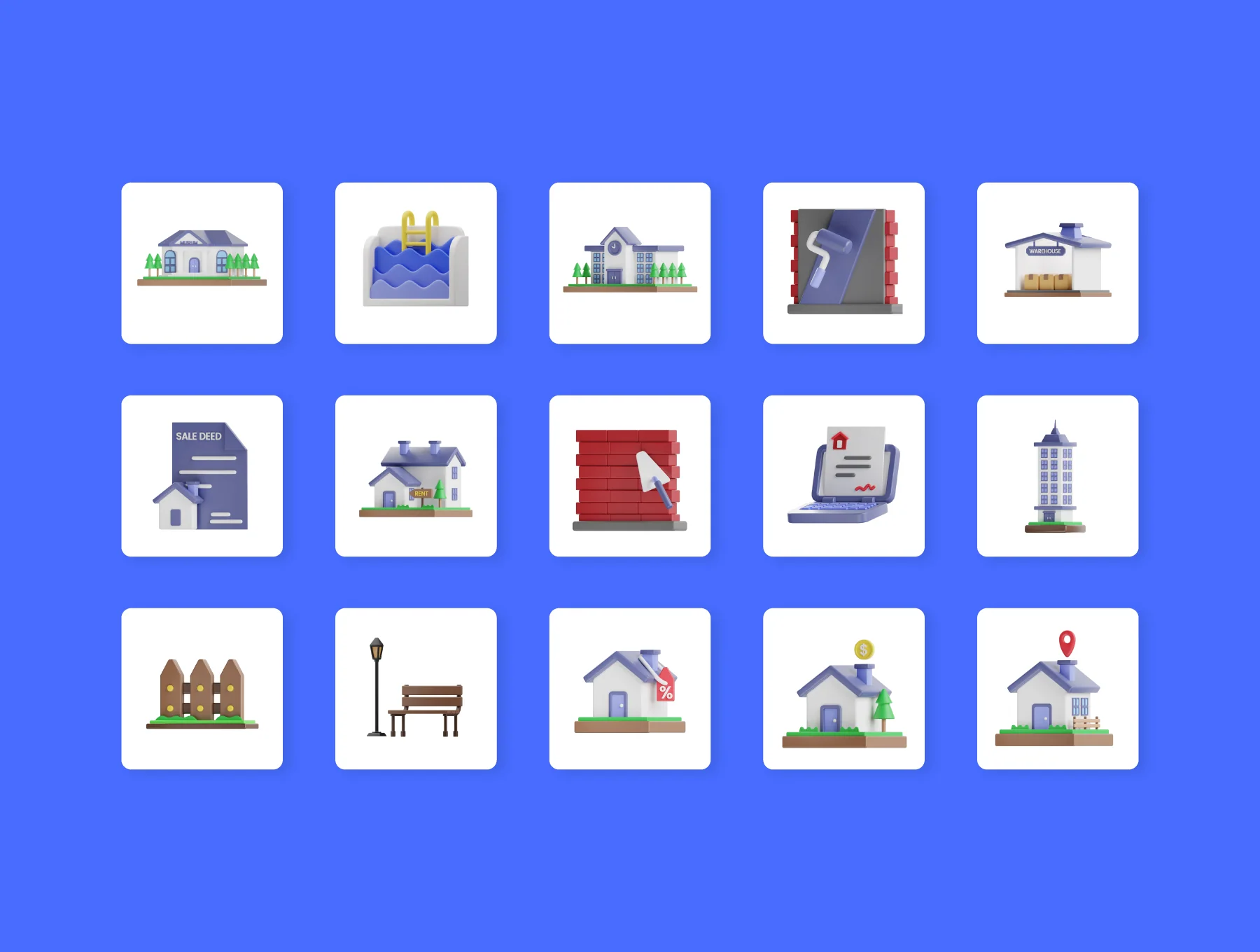 Real Estate 3D Icons Set 8