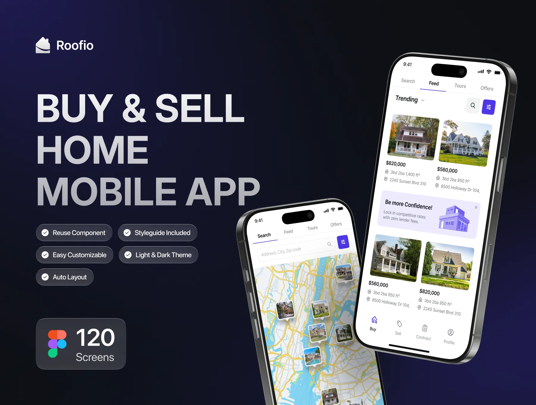 Real Estate Buy and Sell Mobile App UI Kit - Roofie