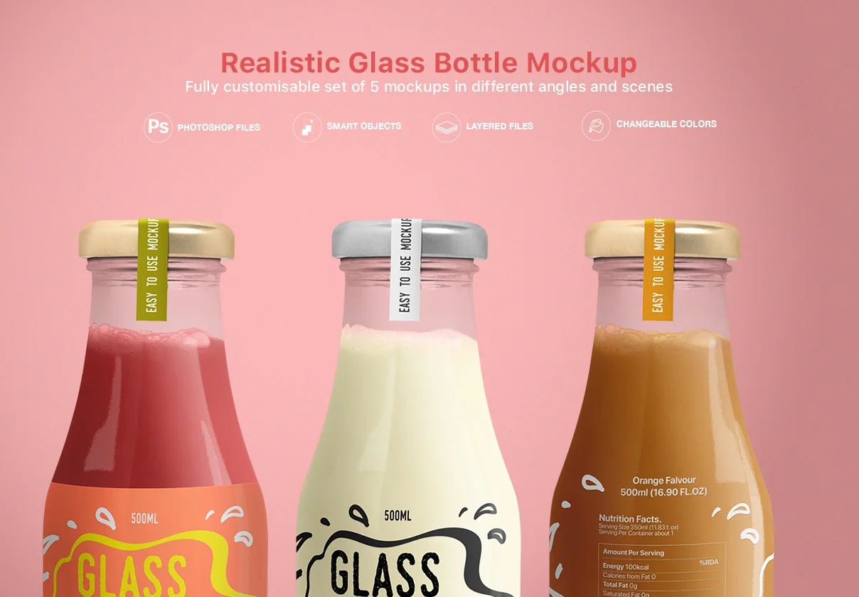 Realistic Glass Bottle Mockups