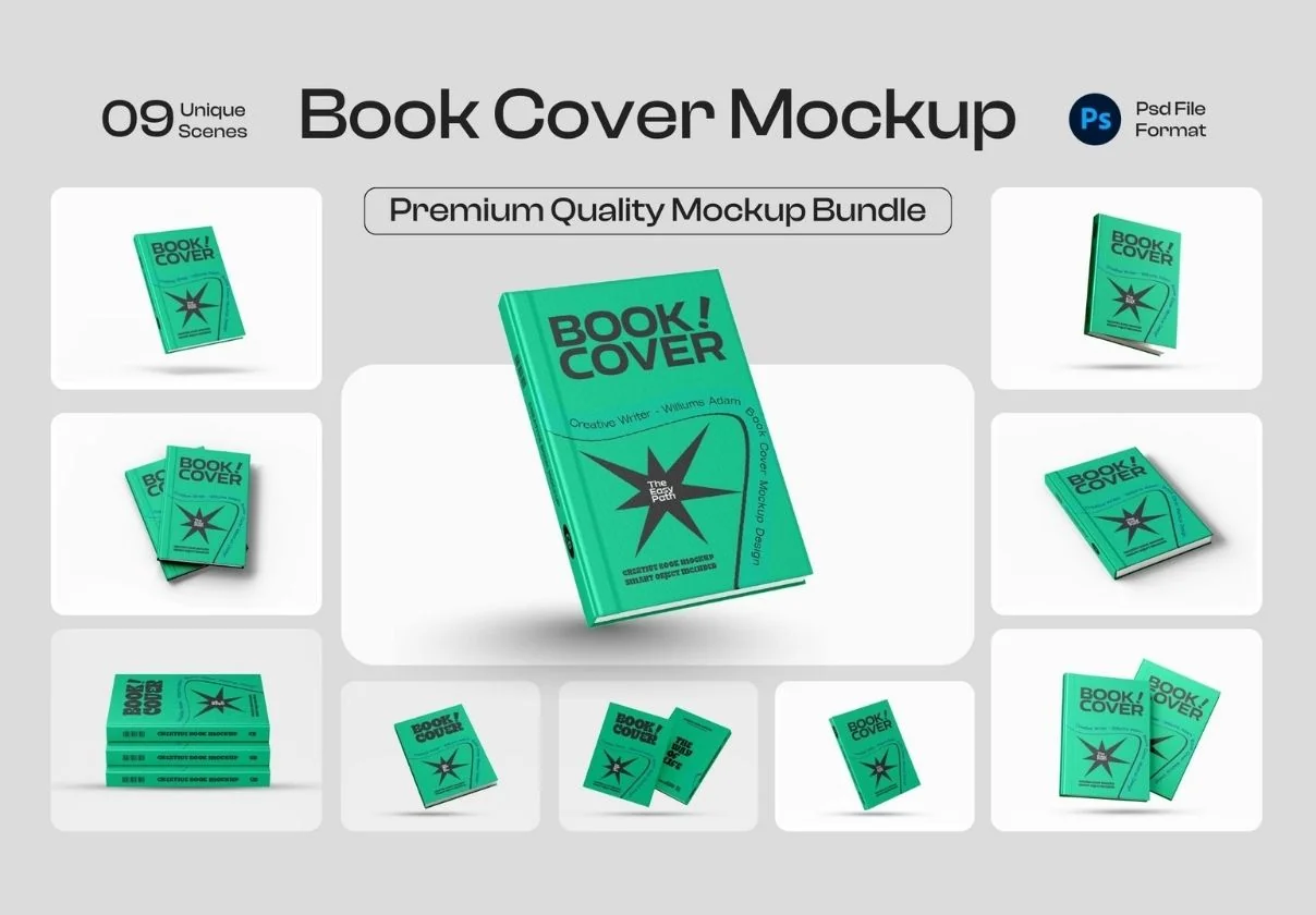 Realistic Hard Book Cover Mockup Set - 09 Scene