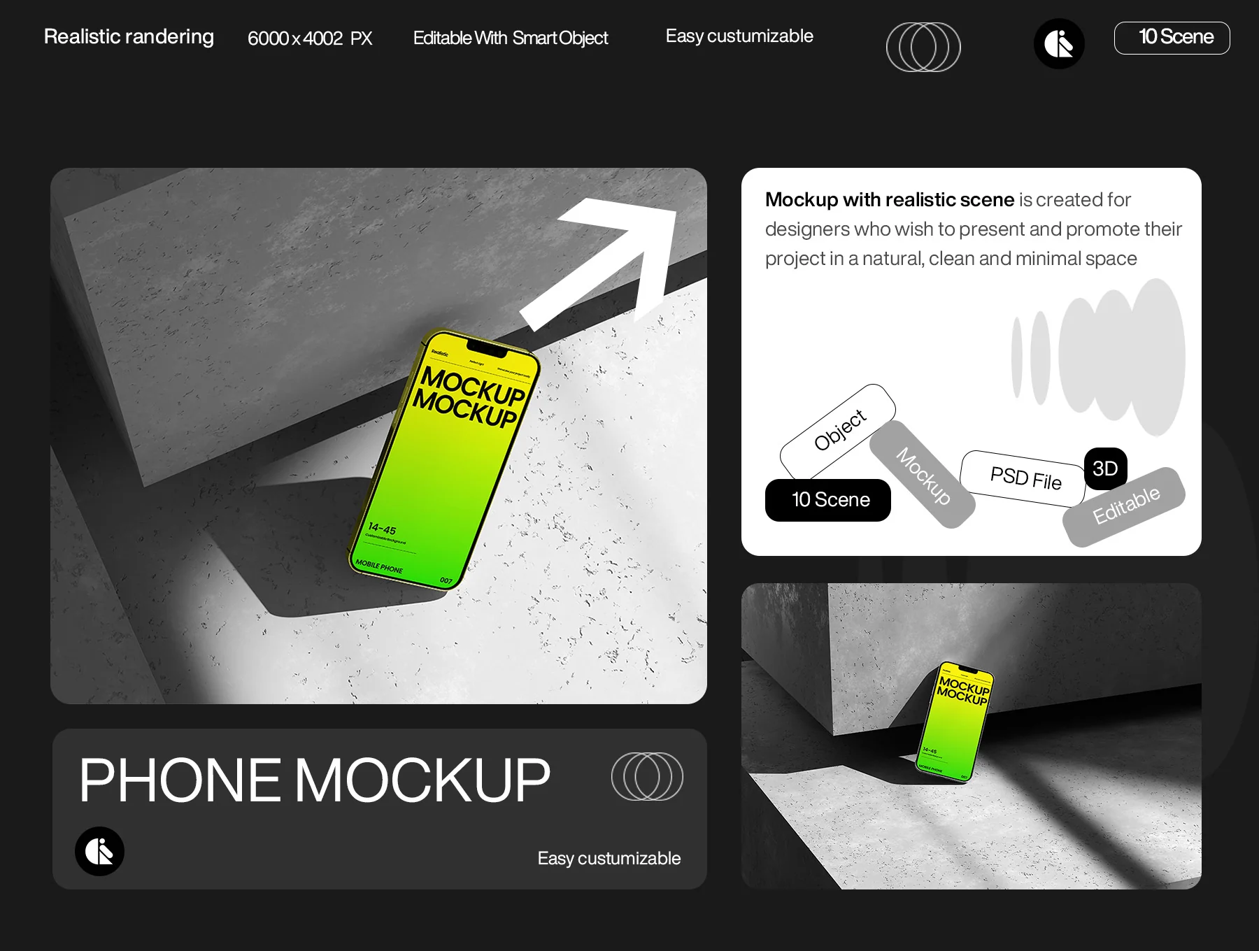 Realistic Mobile Phone Mockup on Concrete Background 6