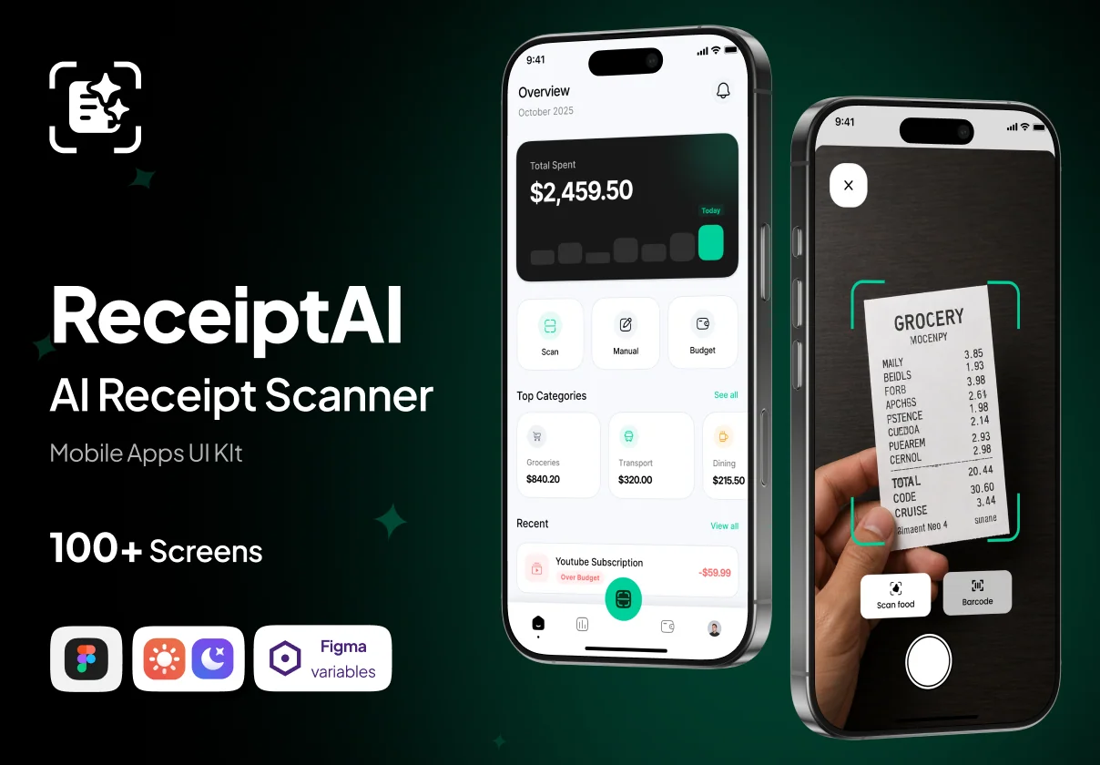 ReceiptAI - AI Receipt Scanner & Personal Finance - Mobile App UI Kit