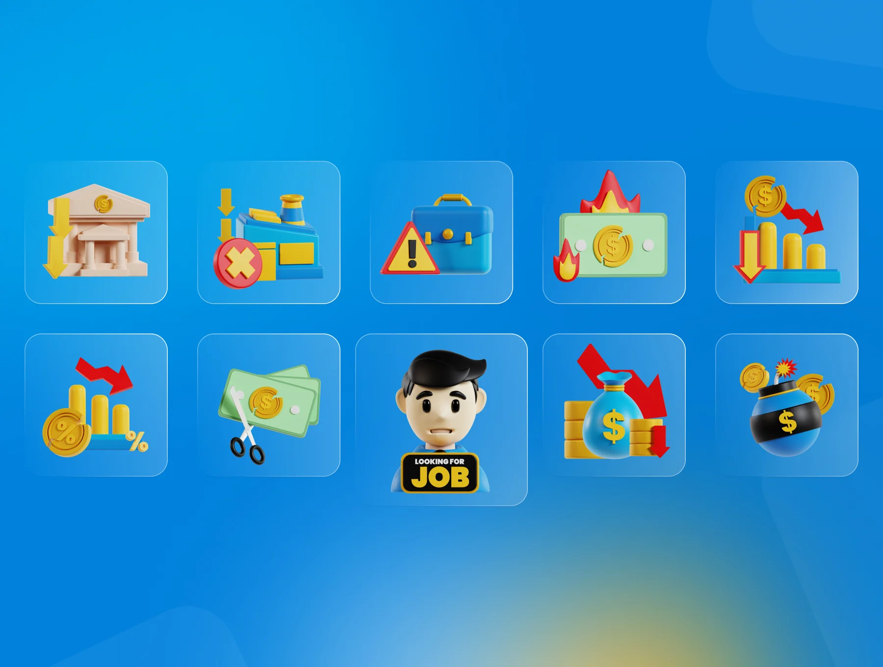 Recession & Bankrupt 3D Icon Pack 5