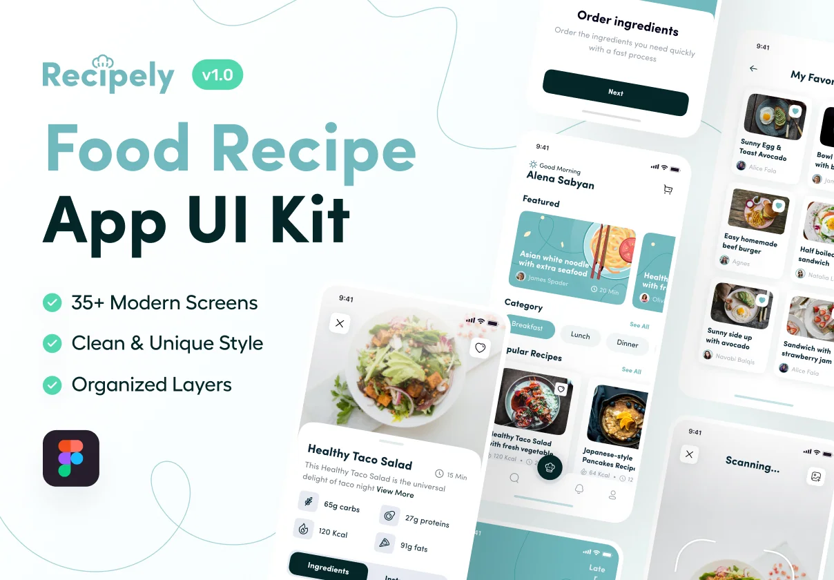 Recipely - Food Recipe App UI Kit