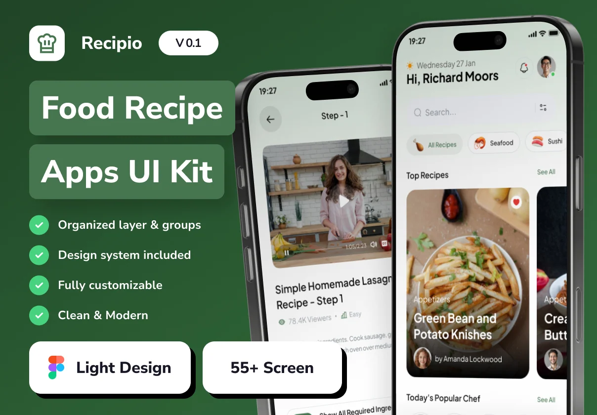 Recipio - Food Recipe Mobile App UI Kit