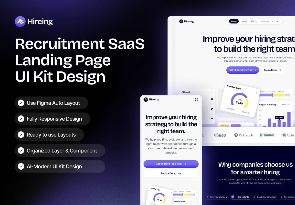 Recruitment SaaS Landing Page Design - Hireing