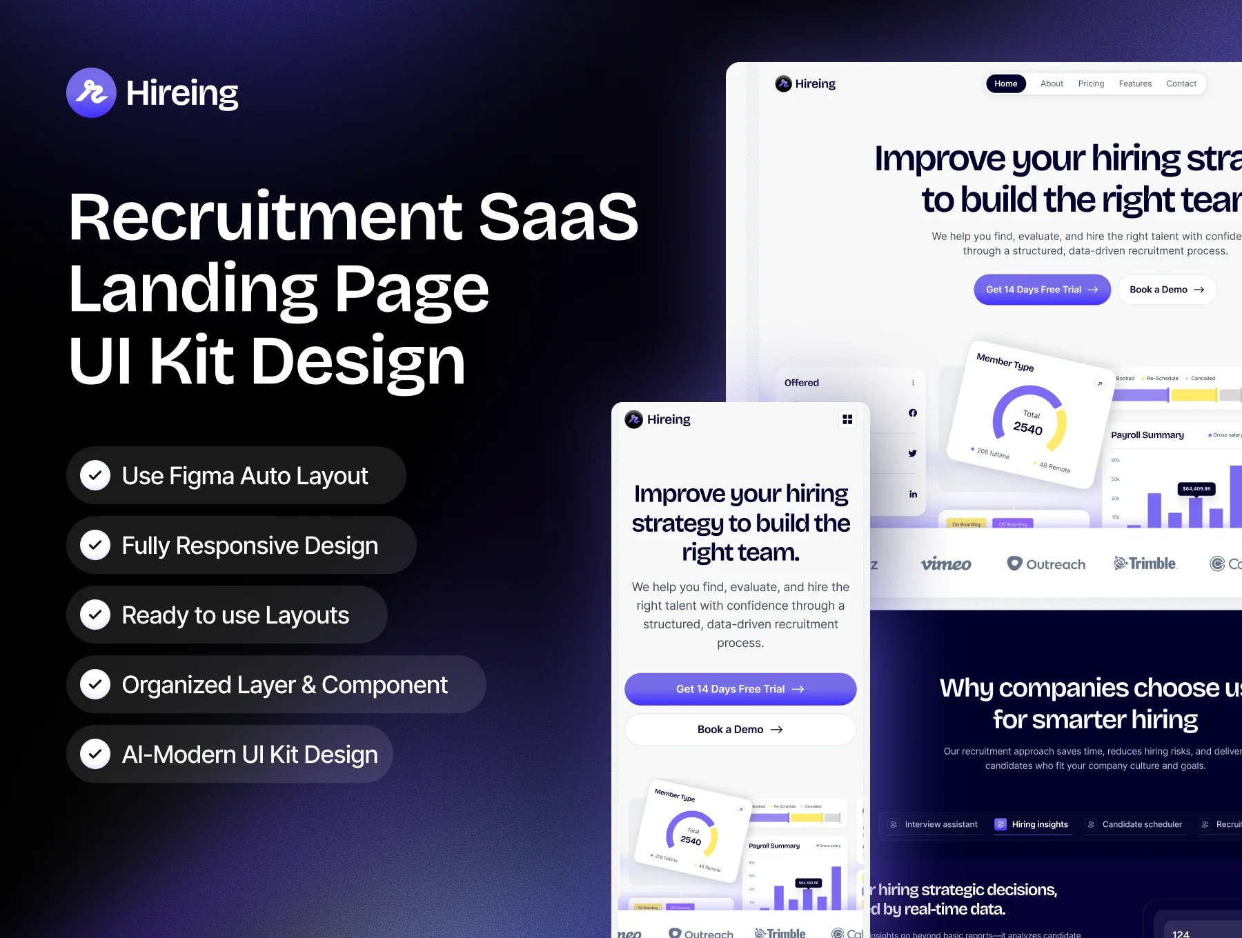 Recruitment SaaS Landing Page Design - Hireing