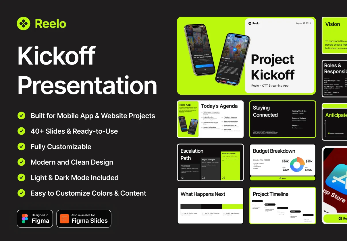 Reelo — Project Kickoff Presentation Template for Figma