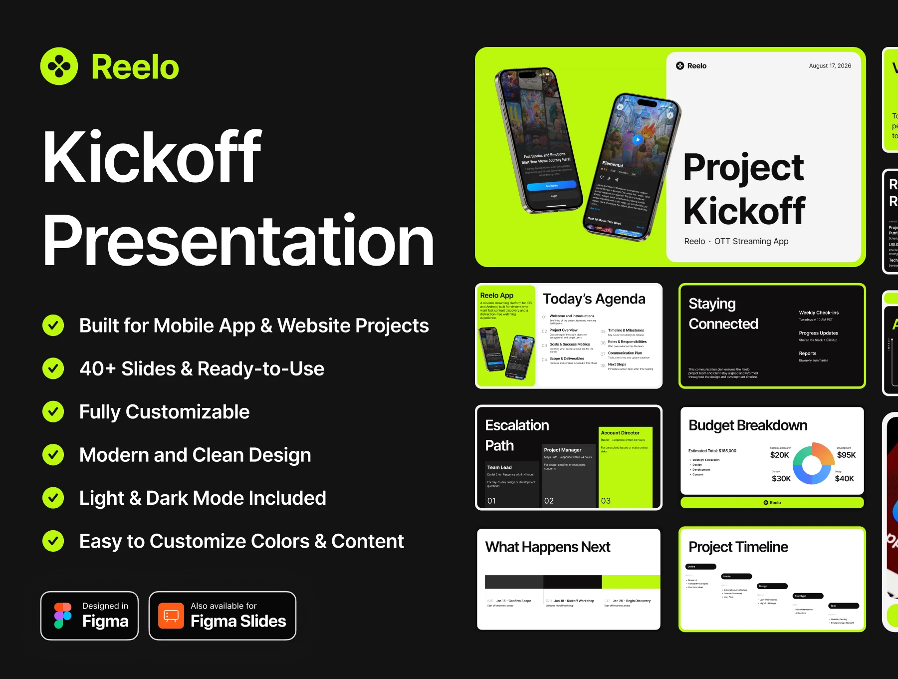 Reelo — Project Kickoff Presentation Template for Figma