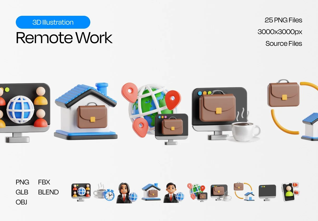 Remote Work 3D Icon Pack