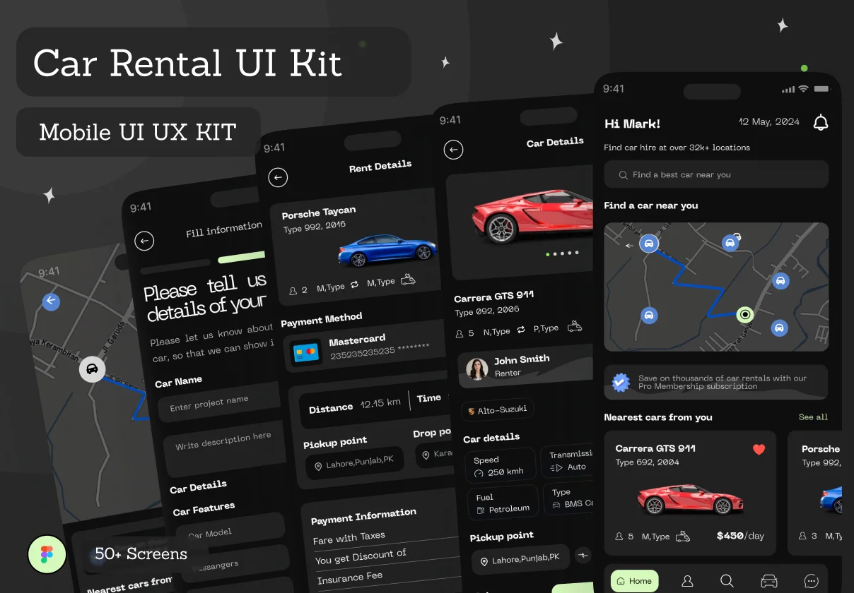 Rental Car Mobile App UI Kit