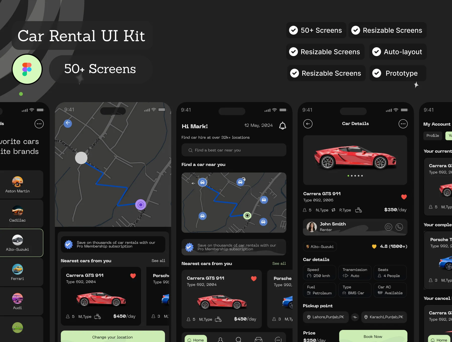 Rental Car Mobile App UI Kit 3