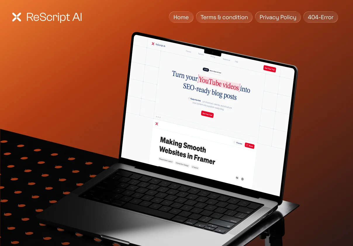 Rescript — AI SaaS Landing Page Template (Framer)