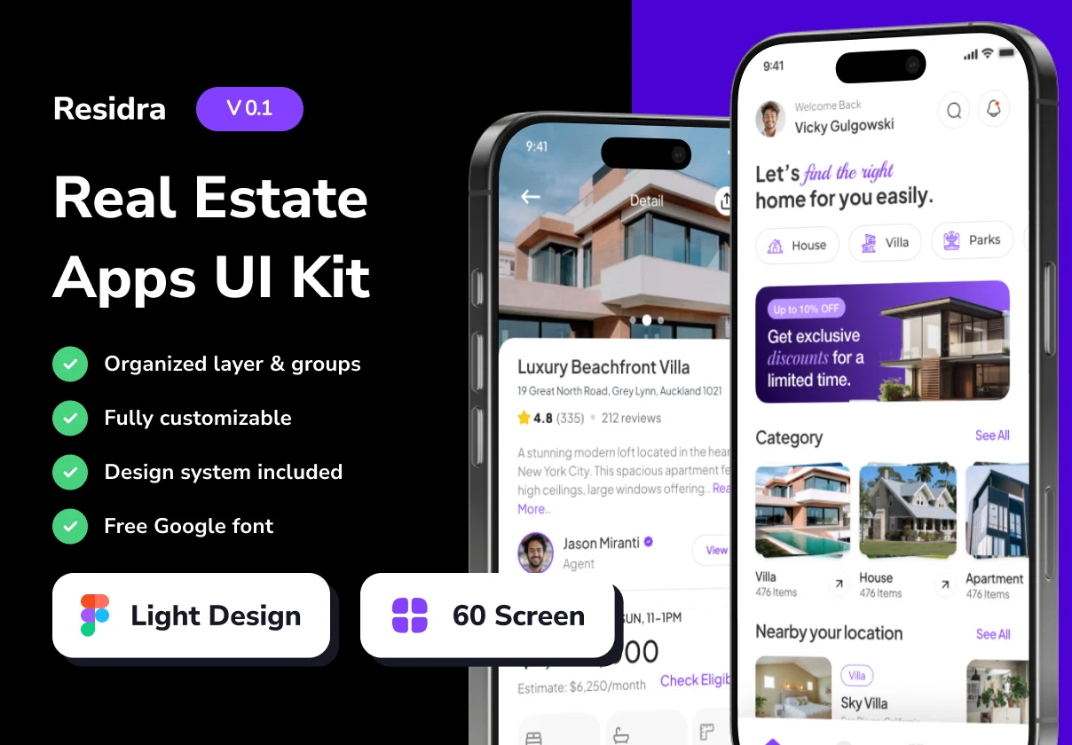 Residra - Real Estate Mobile App UI Kits