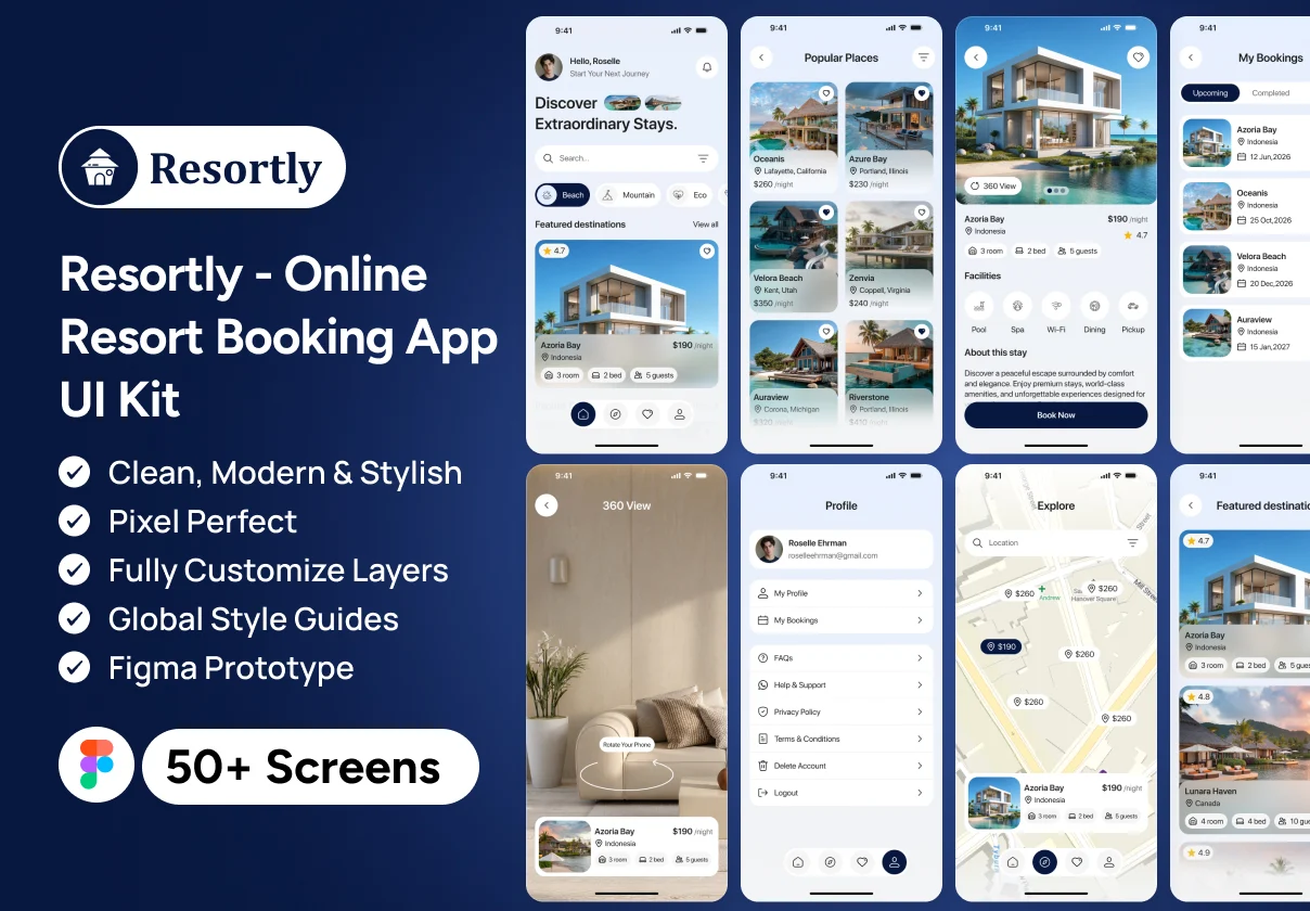 Resortly - Online Resort Booking App UI Kit