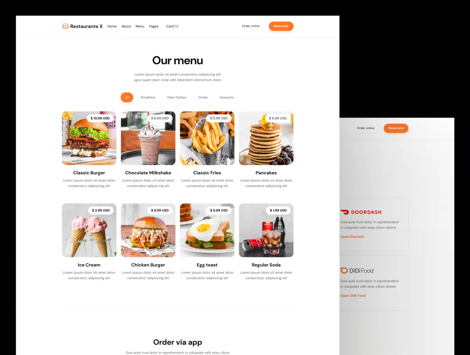 Restaurante X – Fast Food Restaurant Website Template UI KIt 3