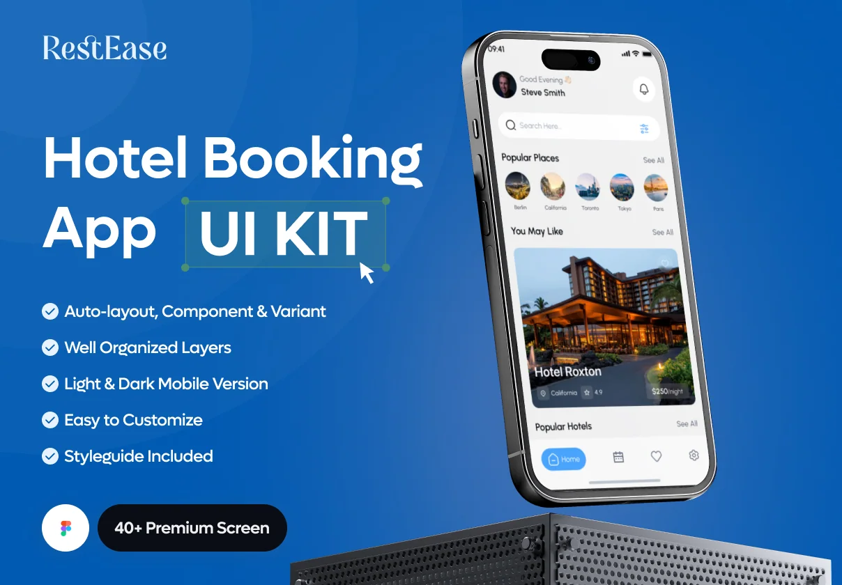 RestEase - Hotel Booking Mobile App UI Kit