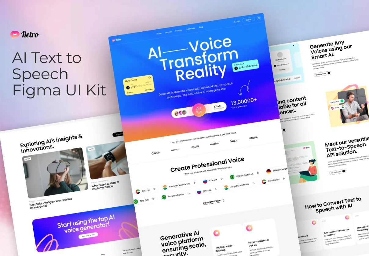 Retro — AI Text to Speech Figma UI Kit