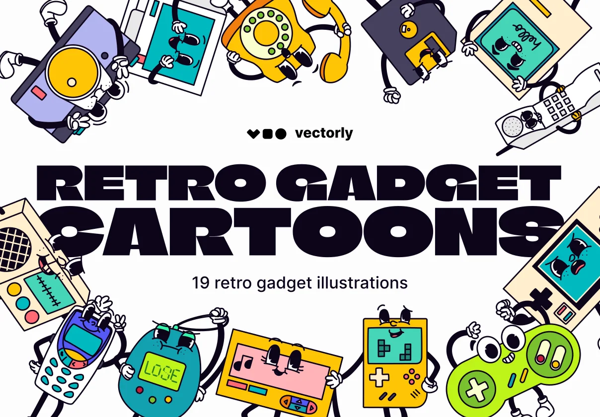 Retro Gadget Cartoons Illustrations