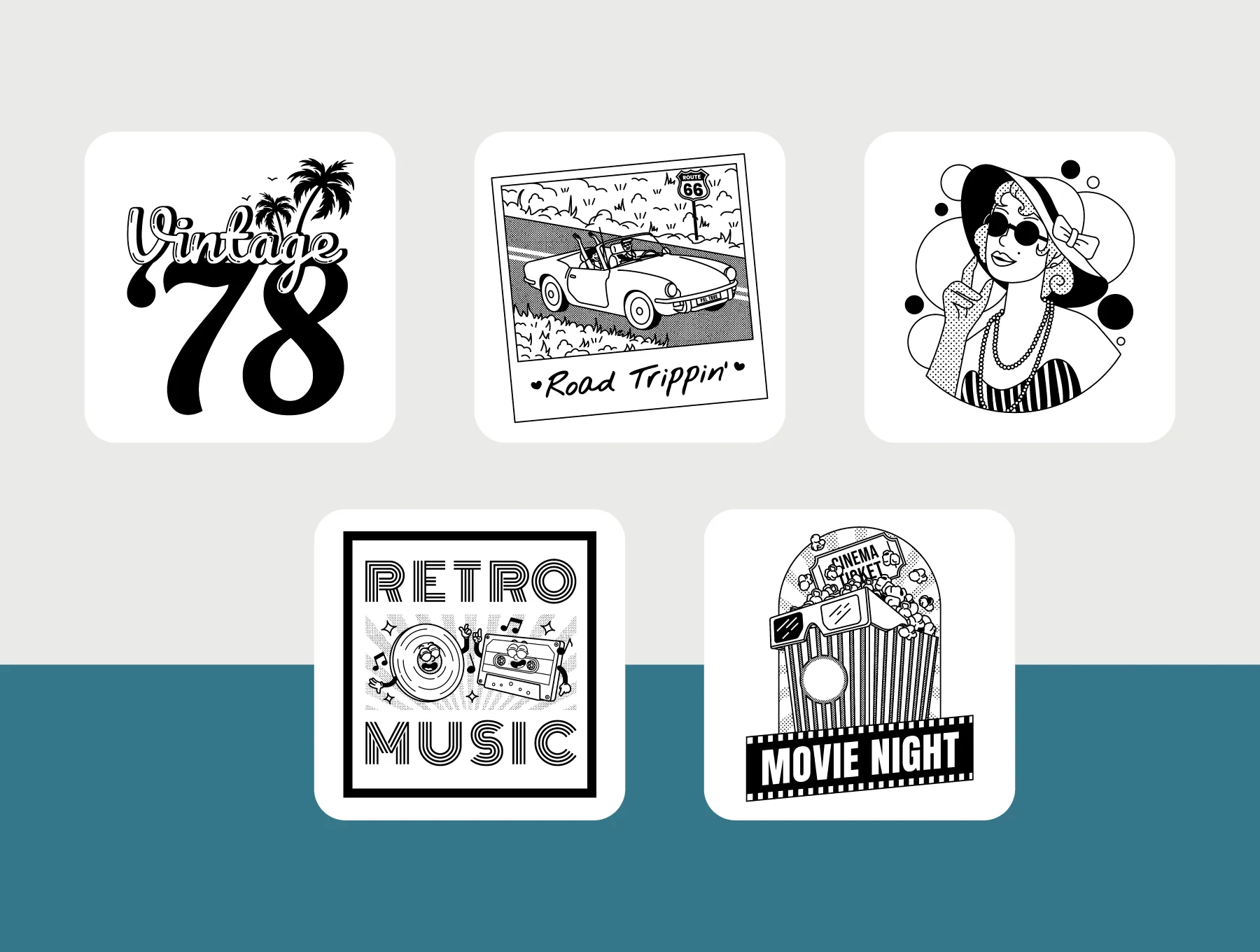 Retro Line Art 8