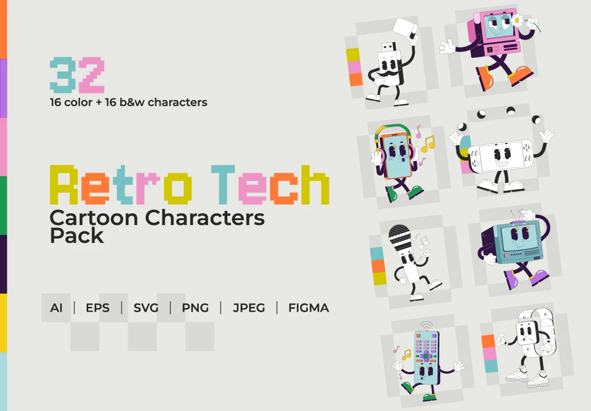 Retro Tech Cartoon Characters Pack