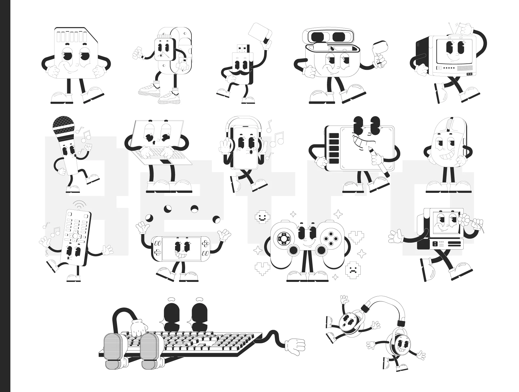 Retro Tech Cartoon Characters Pack 6