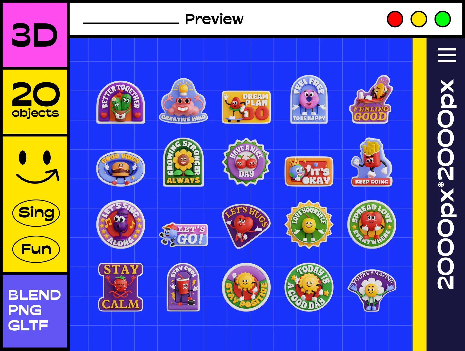 Retro Vibe Stickers 3D Icon Set 5