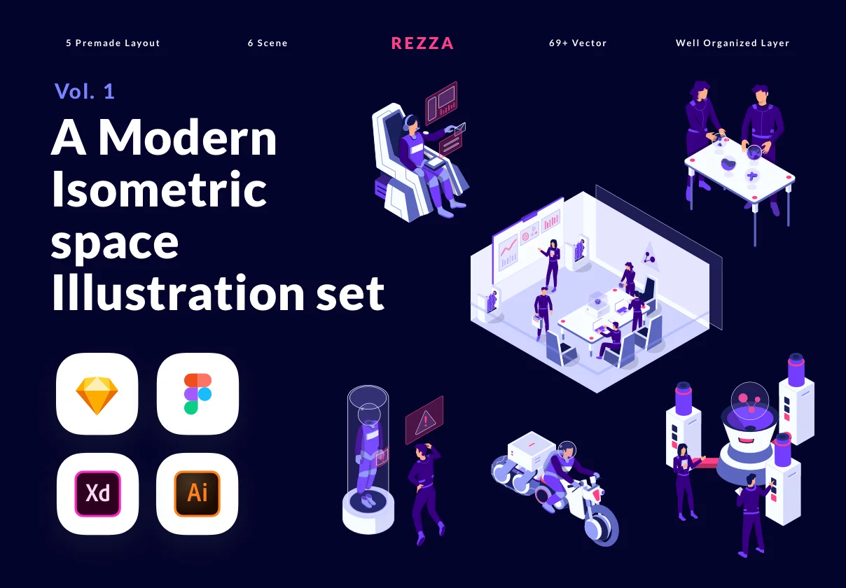 Rezza - Isometric Space illustration set