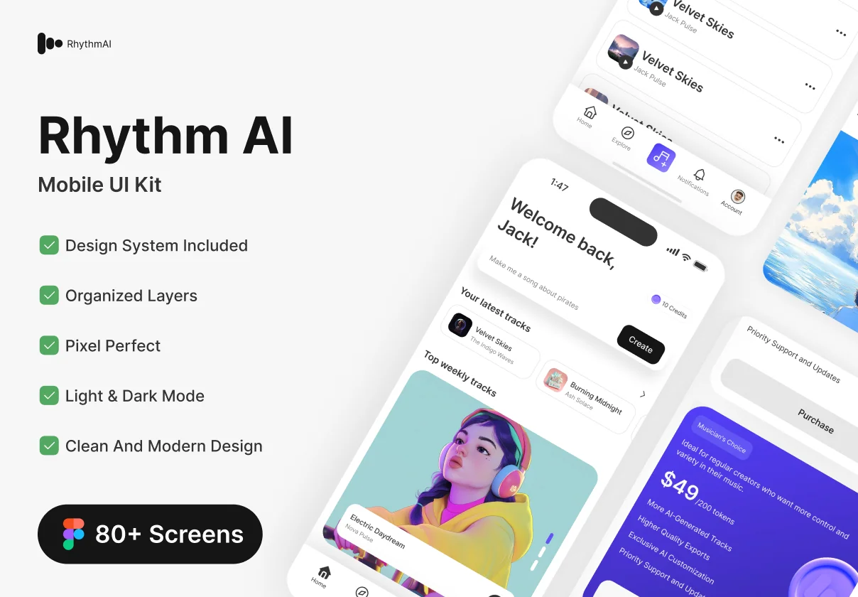 Rhythm AI - AI Music Creation App UI Kit