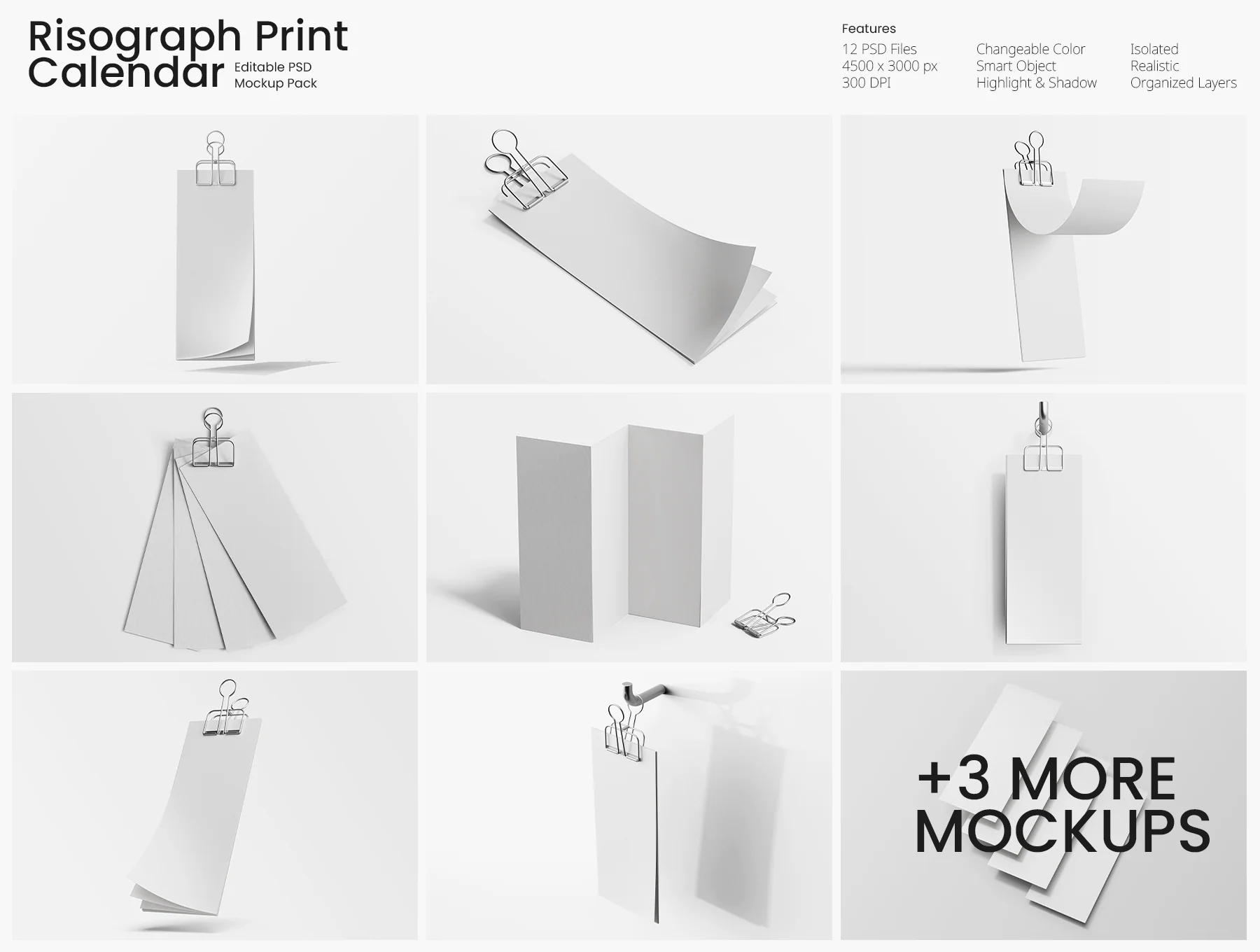 Risograph Print Paper Calendar PSD Mockup Set 2