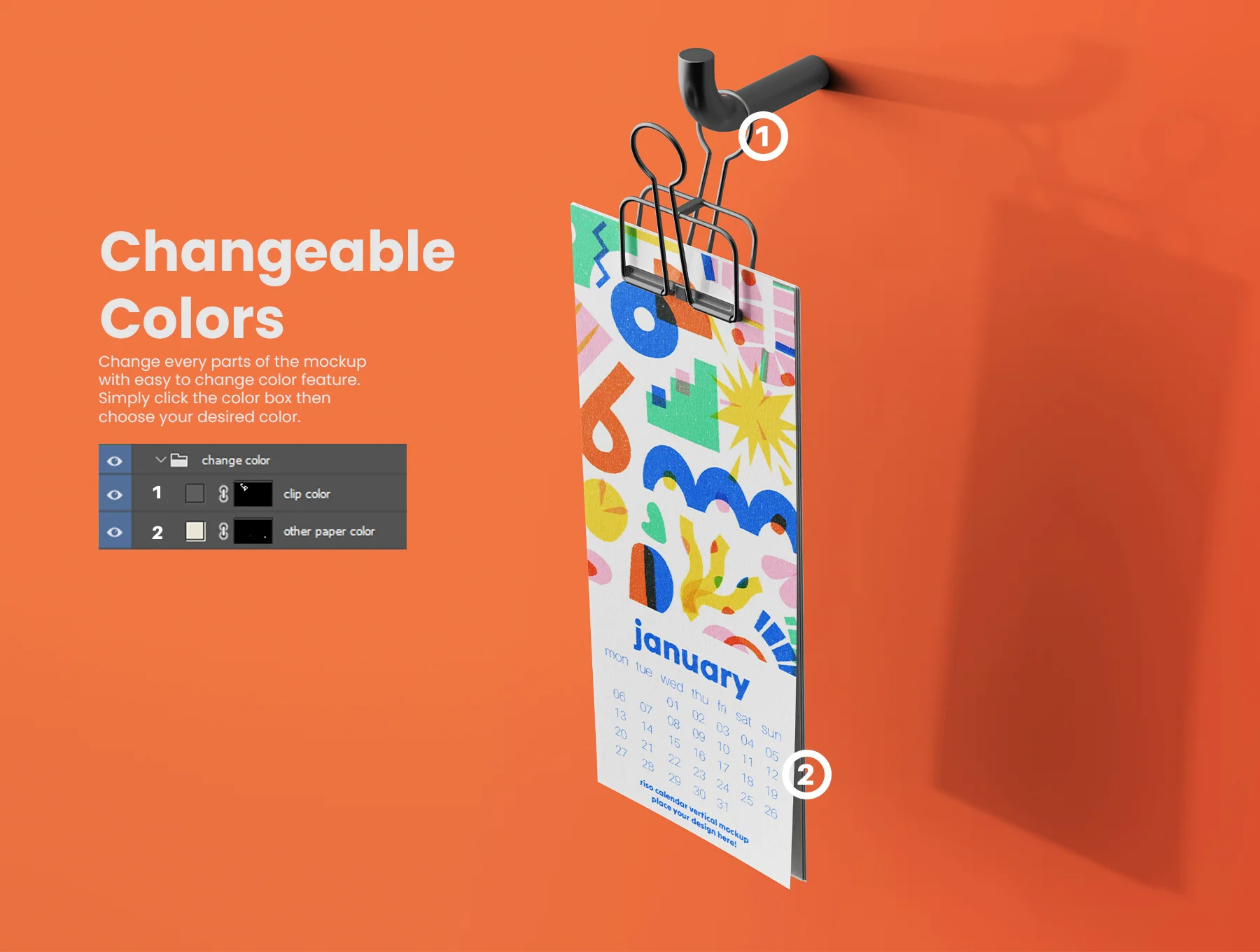 Risograph Print Paper Calendar PSD Mockup Set 3