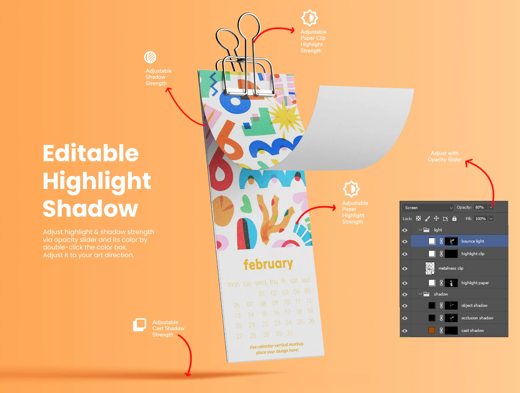 Risograph Print Paper Calendar PSD Mockup Set 5