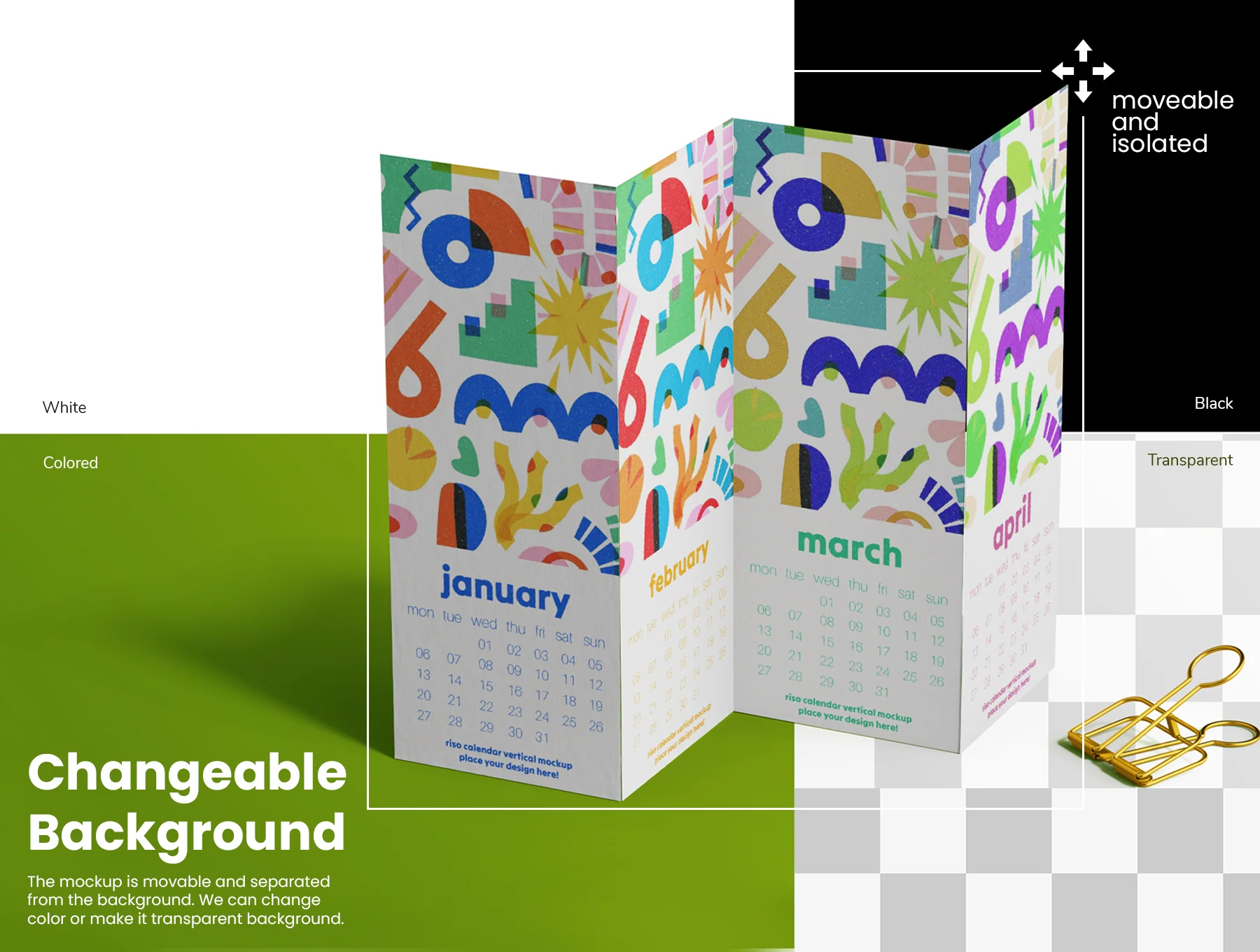 Risograph Print Paper Calendar PSD Mockup Set 6