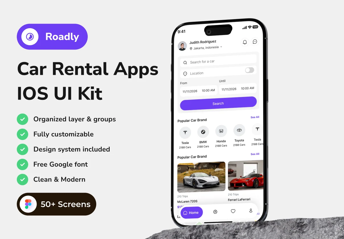 Roadly - Car Rental App IOS UI Kits