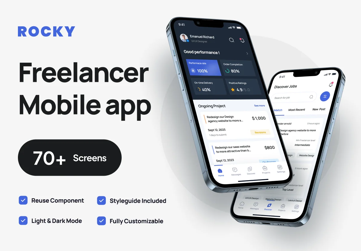 Rocky - Freelancer Mobile App UI Kit