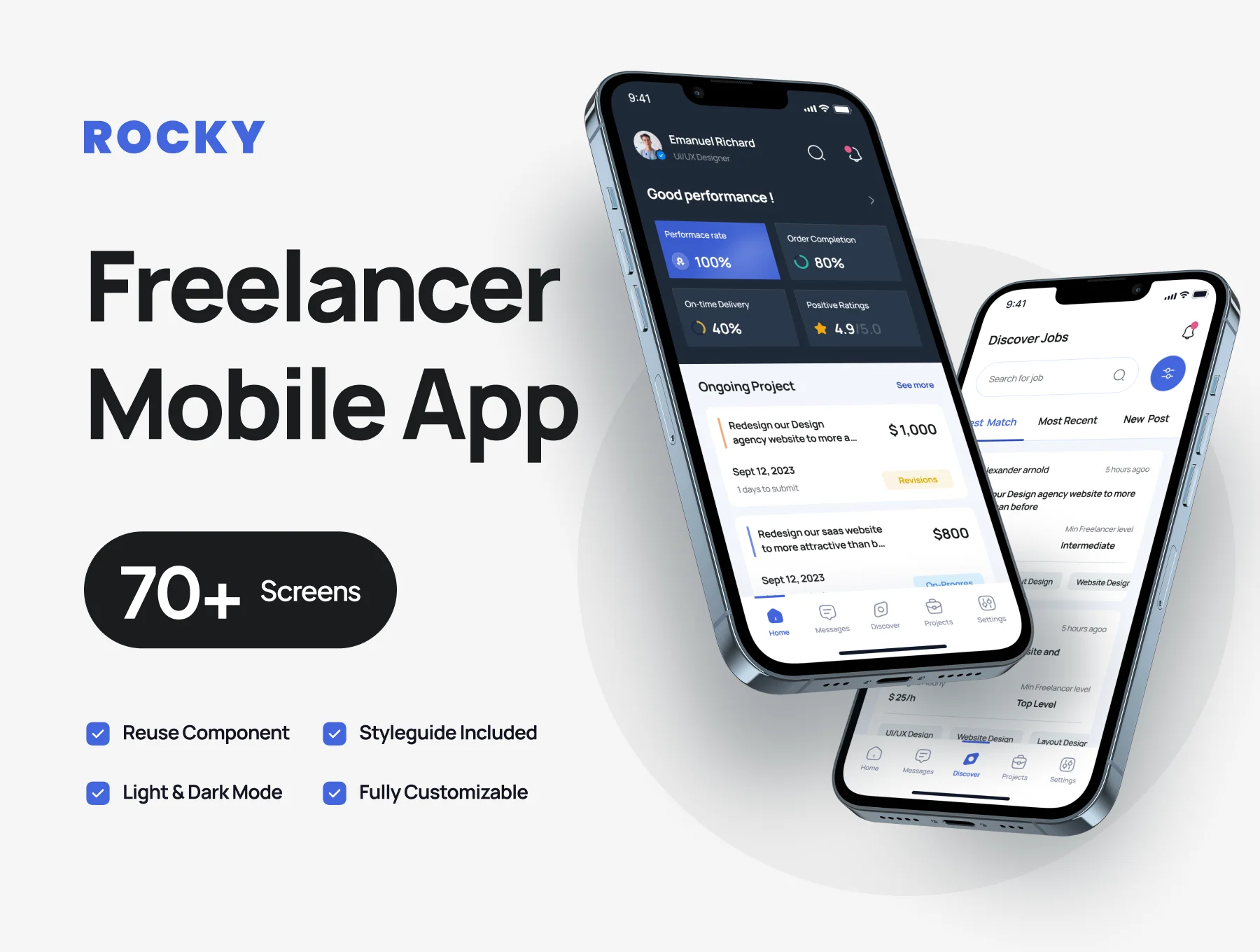 Rocky - Freelancer Mobile App UI Kit
