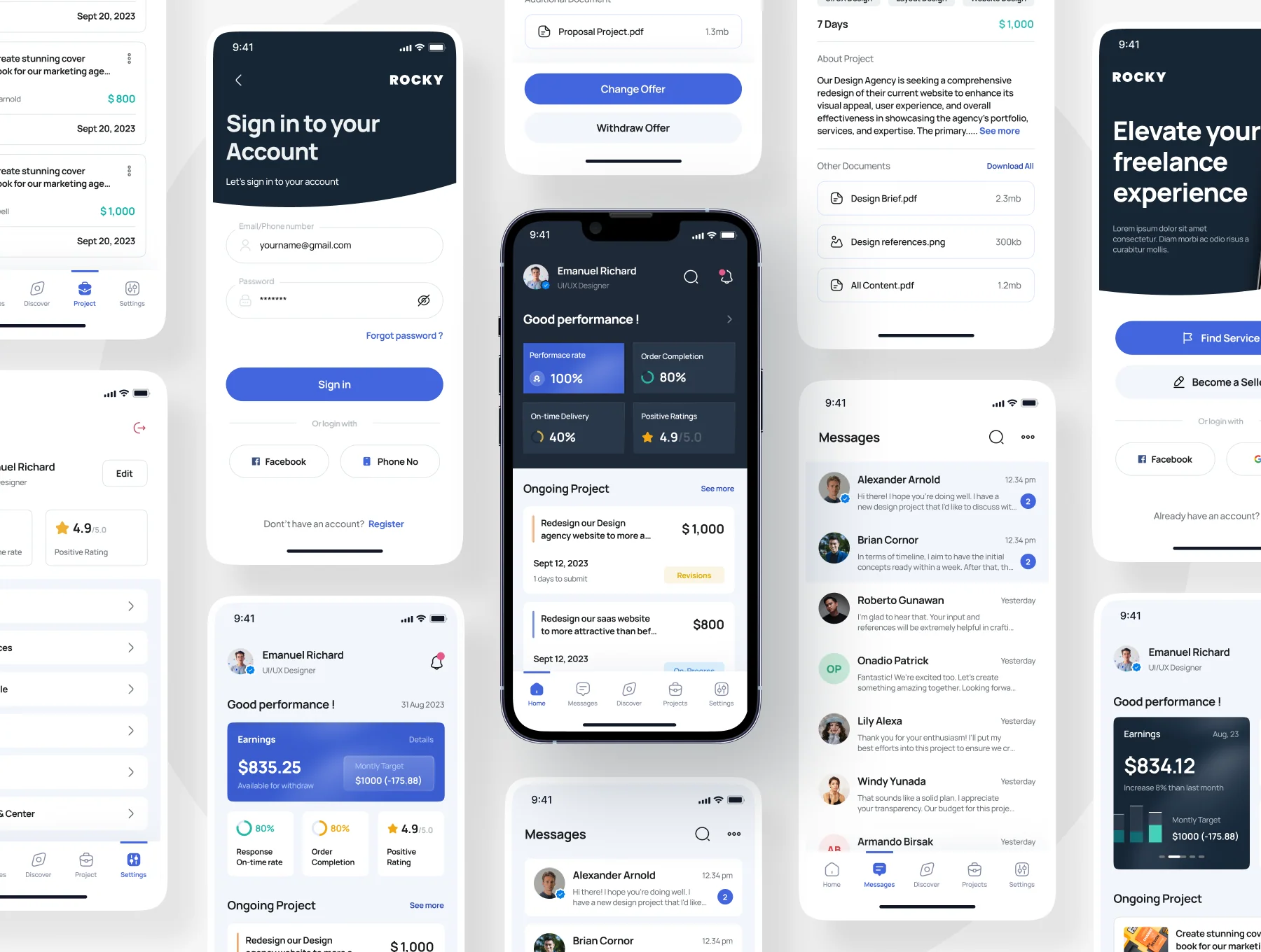 Rocky - Freelancer Mobile App UI Kit 5